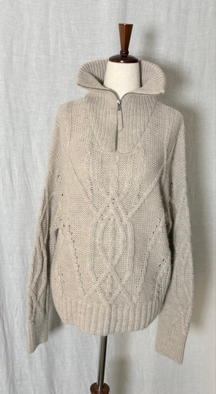 Skull Cashmere Lyndsay Chunky Cable Knit Half Zip Sweater Sand Beige 
Size Large